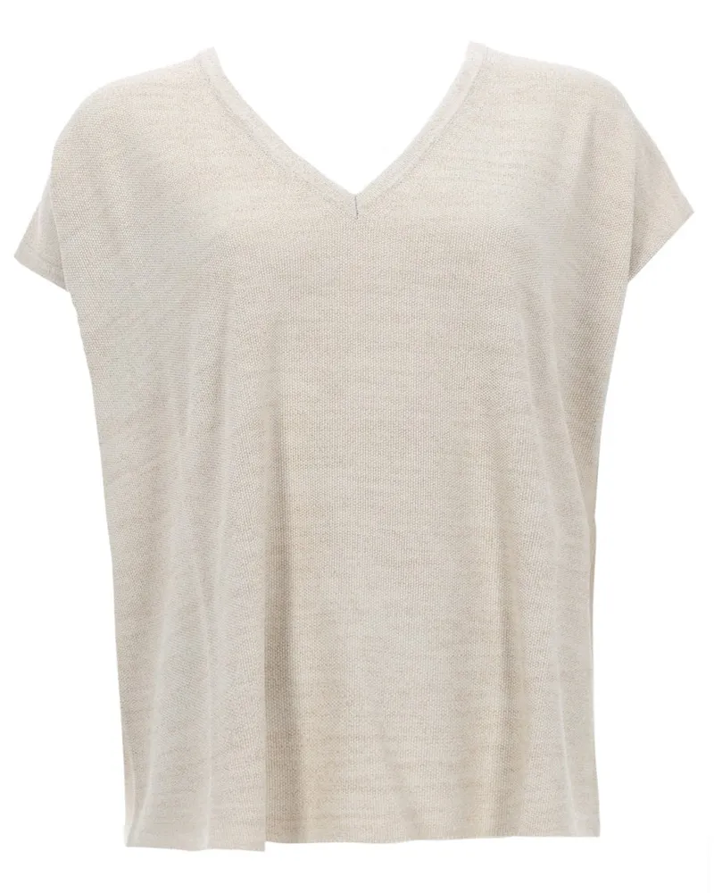 Fabiana Filippi Cotton-Viscose V-Neck Blouse — Beige Beige