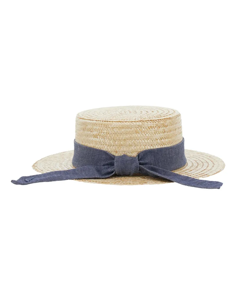 Emporio Armani Girls Straw Hat With Back Knot, Beige Beige
