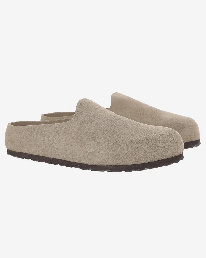 Birkenstock Unisex Mules Amsterdam Taupe Suede And Rubber Sandal Taupe