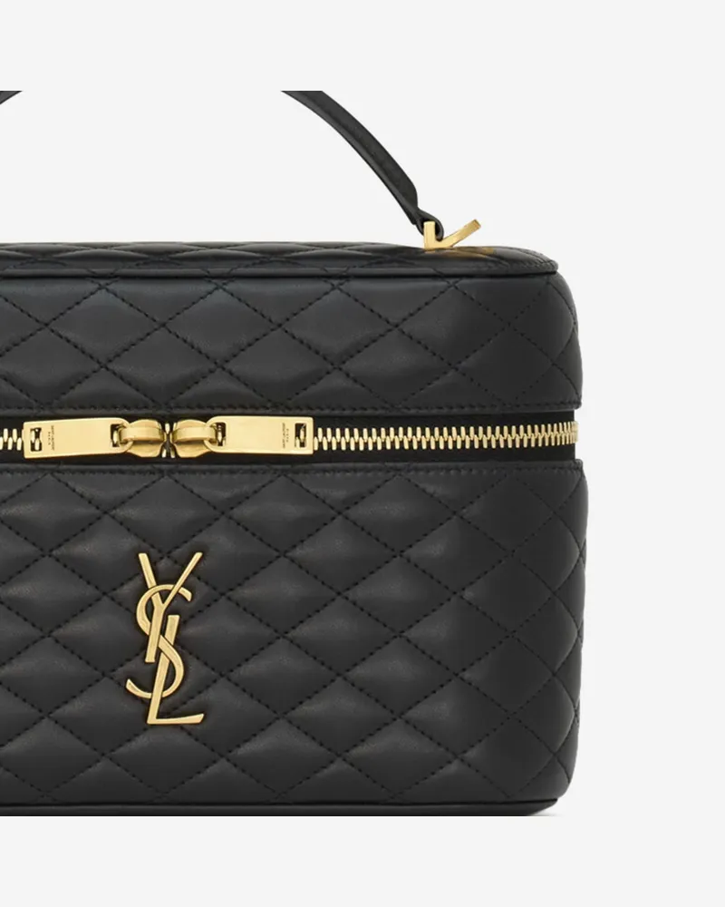 Saint Laurent Women's Large Gaby Leather Vanity Bag Black Lambskin Shoulder Black