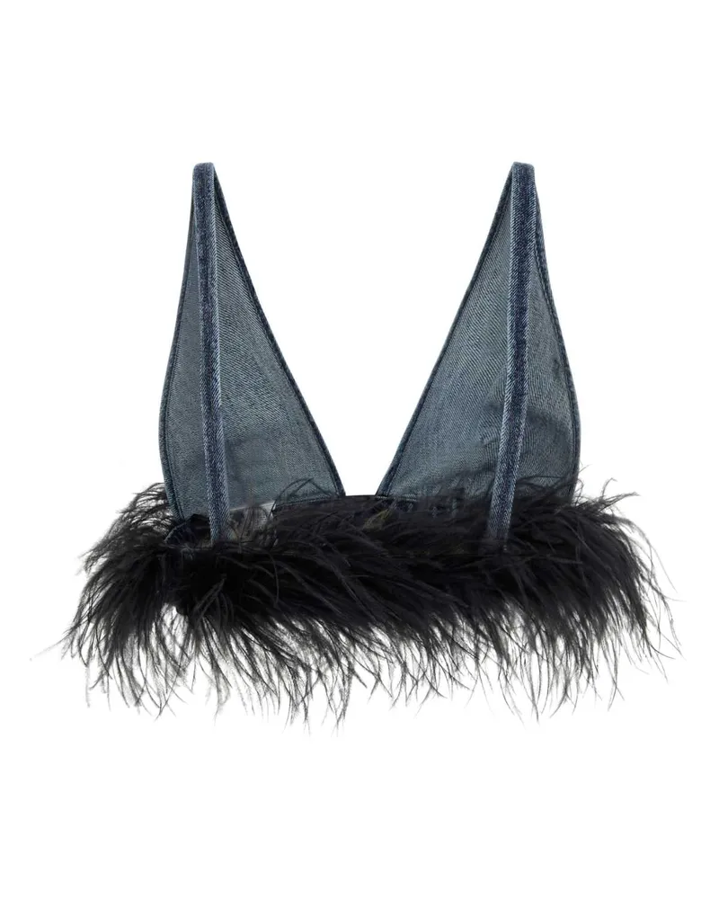 Miu Miu Women's Denim Crop Top Blunero Exterior: Cotton Maglie Blue