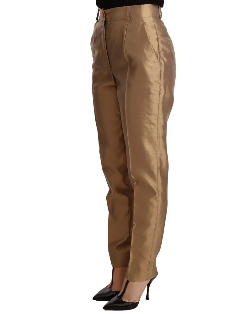 Dolce & Gabbana Women's Gold Silk Tapered Trouser Metallic Pants Gold