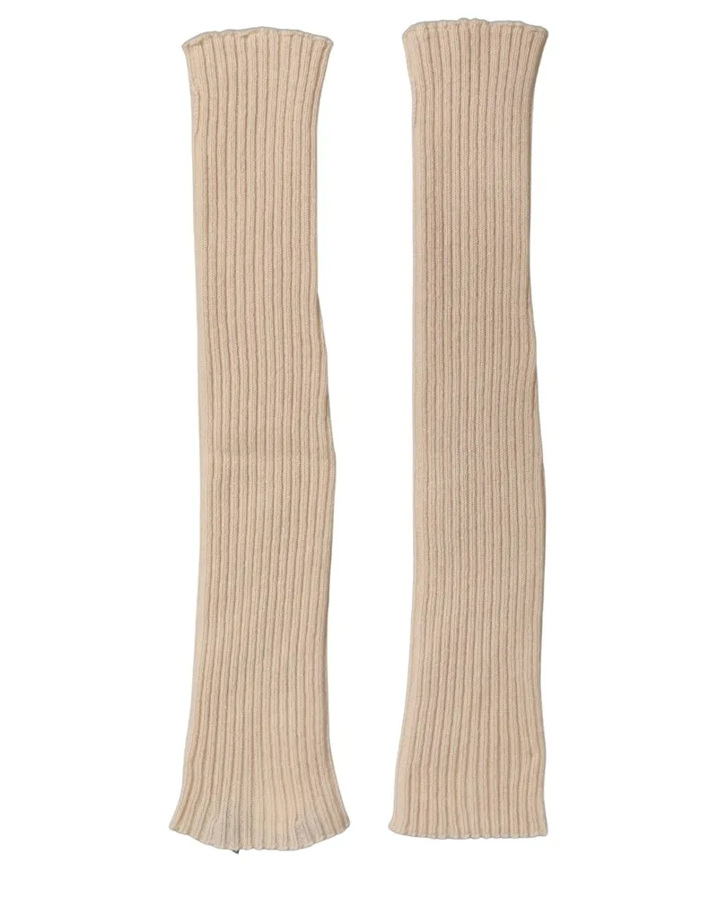 Dolce & Gabbana Women Camel Brown Cashmere Knit Arm Warmer Gloves Brown