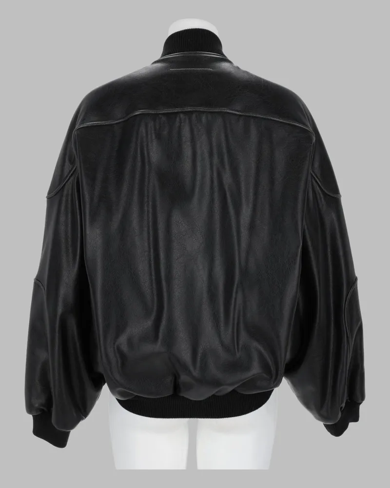 Maison Margiela Faux Leather with Ribbed Trims Jacket — Black Black