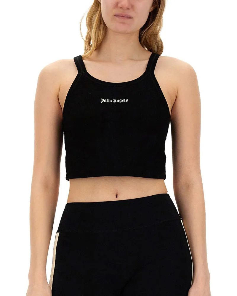 Palm Angels Logo-Print Cotton T-Shirt — Black Black