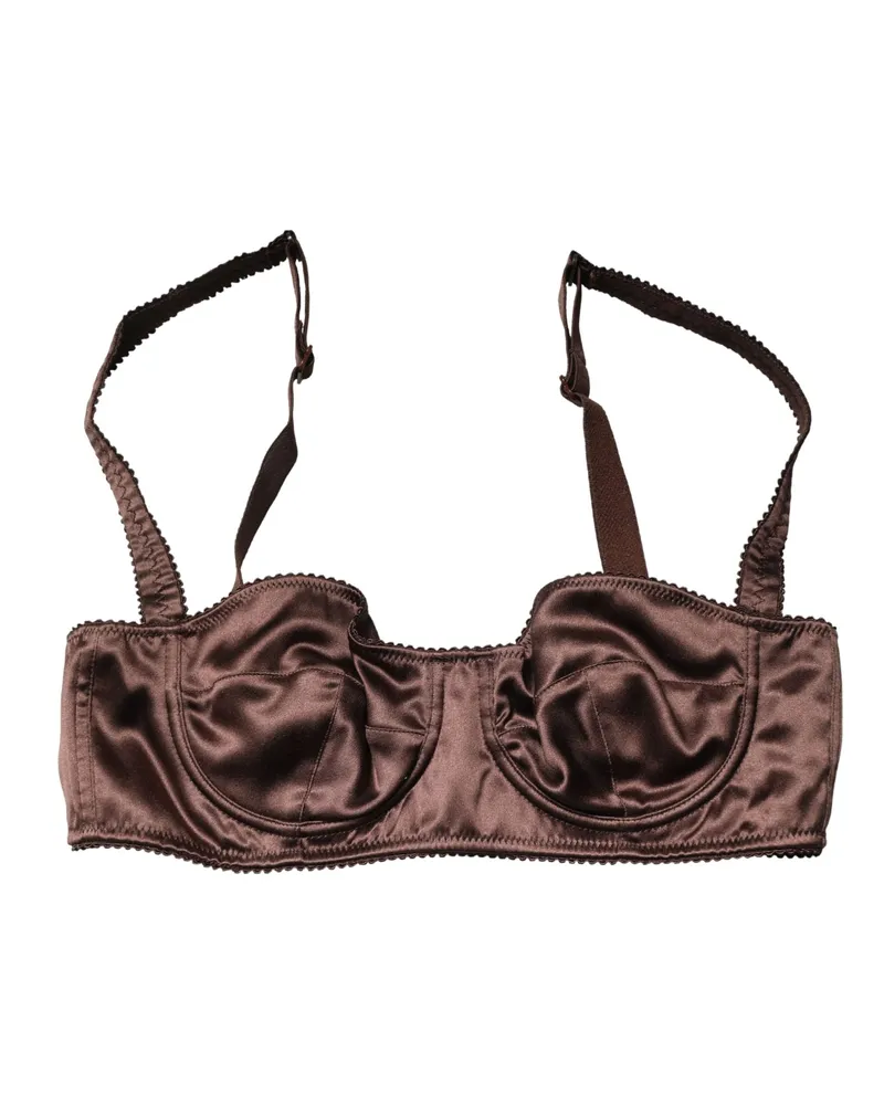 Dolce & Gabbana Women Brown Semi-Pad Underwire Balconette Underwear Elastane Silk Clothing Brown