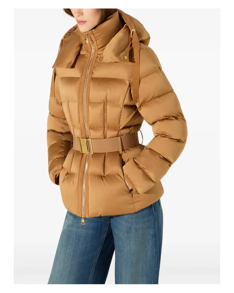 Elisabetta Franchi Jewel Belt Down Jacket — Beige Beige