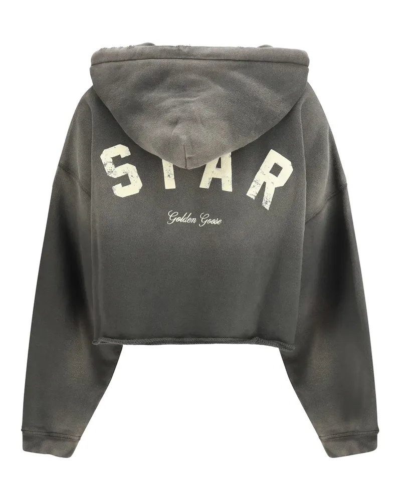 Golden Goose Women's Cropped Hoodie Charcoal Cotton Sweatshirts Sweater Gray
