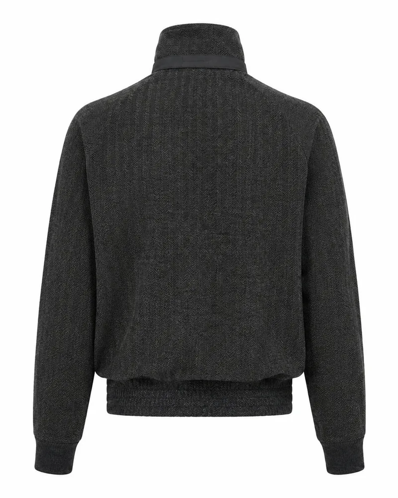 Tom Ford Men's Zip-Up Sweatshirt Herringbone Cotton And Wool Grey-Black Sweatshirts Grey/black Sweater Gray