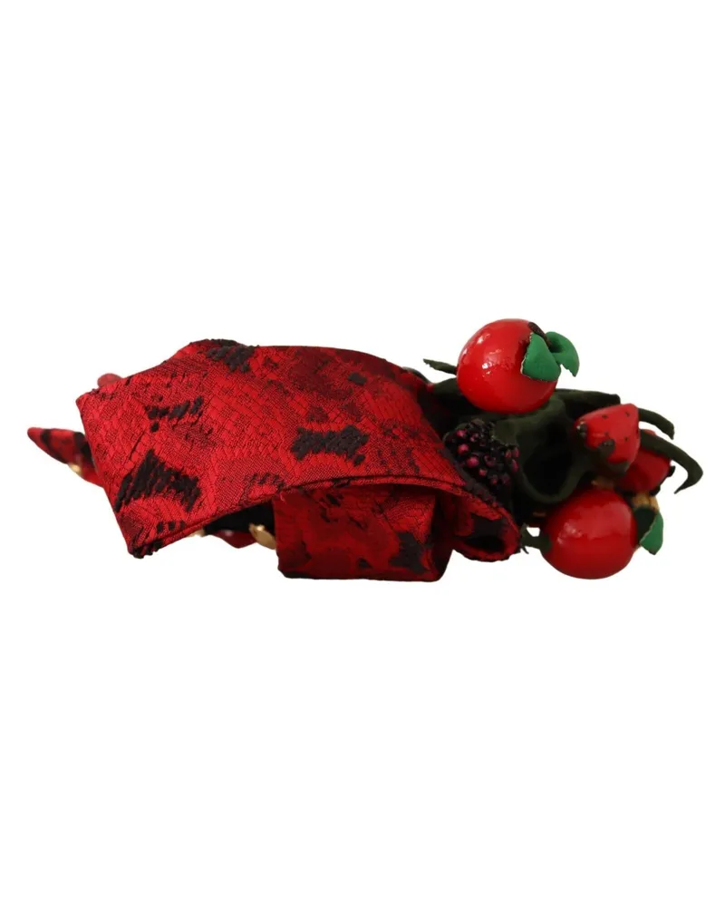 Dolce & Gabbana Women's Red Tiara Berry Fruit Crystal Bow Hair Diadem Headband Silk Accessory Red