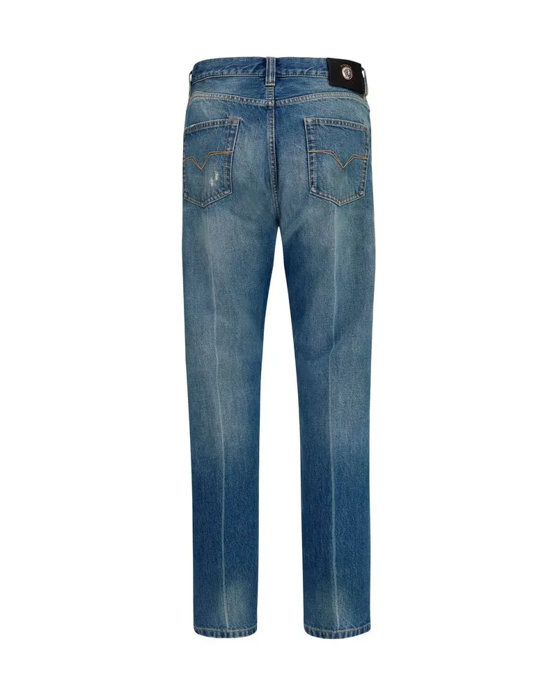 Versace Men's Blue Cotton Straight-Leg Jeans Clothing Blue