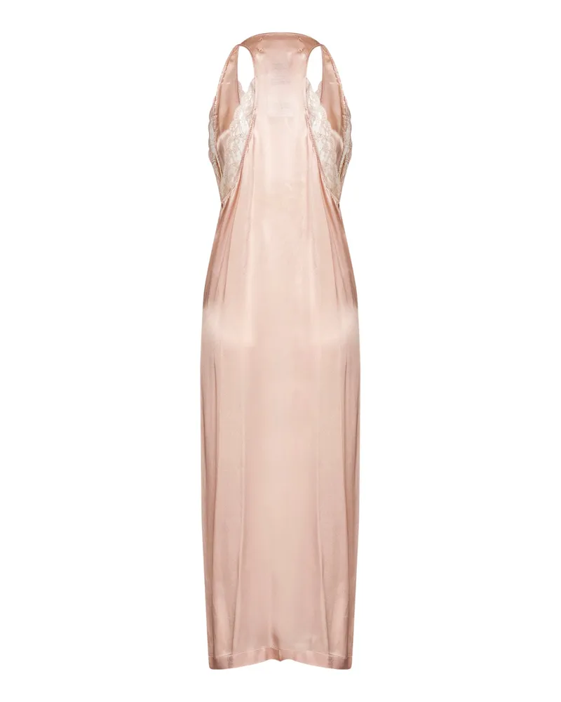 Maison Margiela Women's Midi Slip Dress Light Pink Satin & Lace Acetate Pink