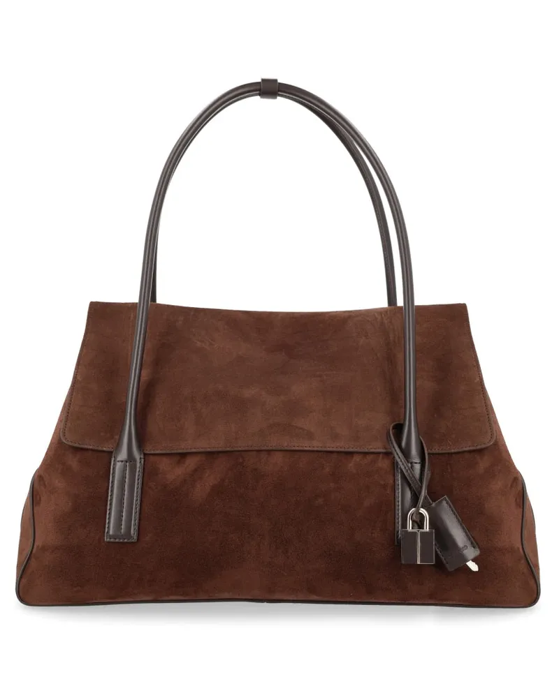 Tom Ford Women's Tote Bag Suede Brown Leather Shoulder Brown