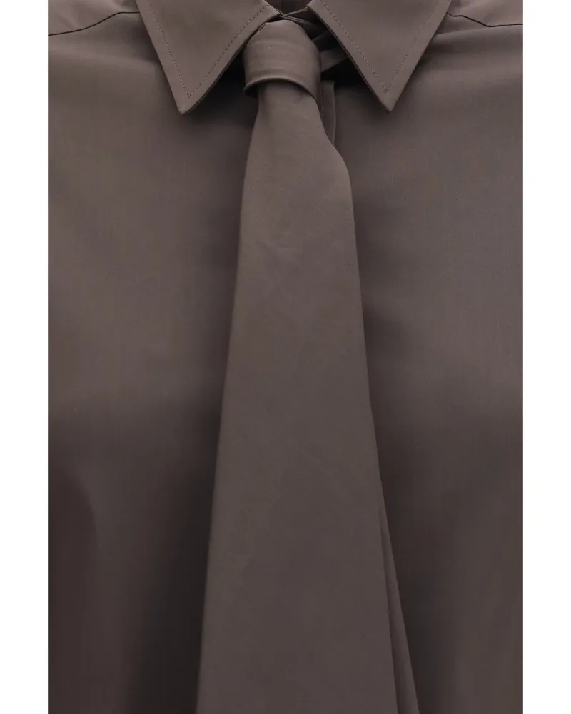 Brunello Cucinelli Women's Cotton-Blend Shirt With Tie Chocolate Brown