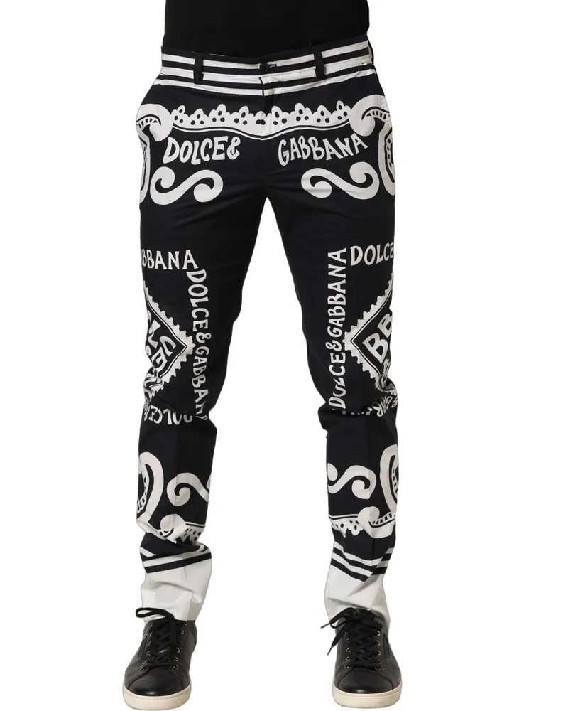 Dolce & Gabbana Women's Black Cotton Poplin Marinaprint Trouser Pants Black
