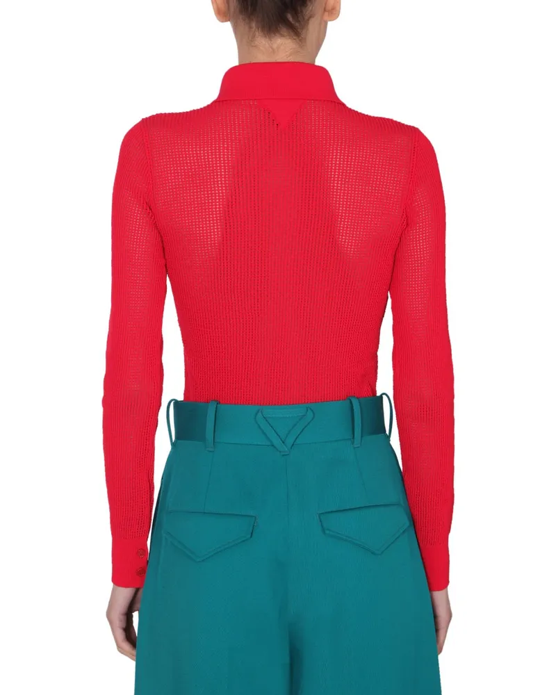 Bottega Veneta Mesh Polyamide Cardigan — Red Red