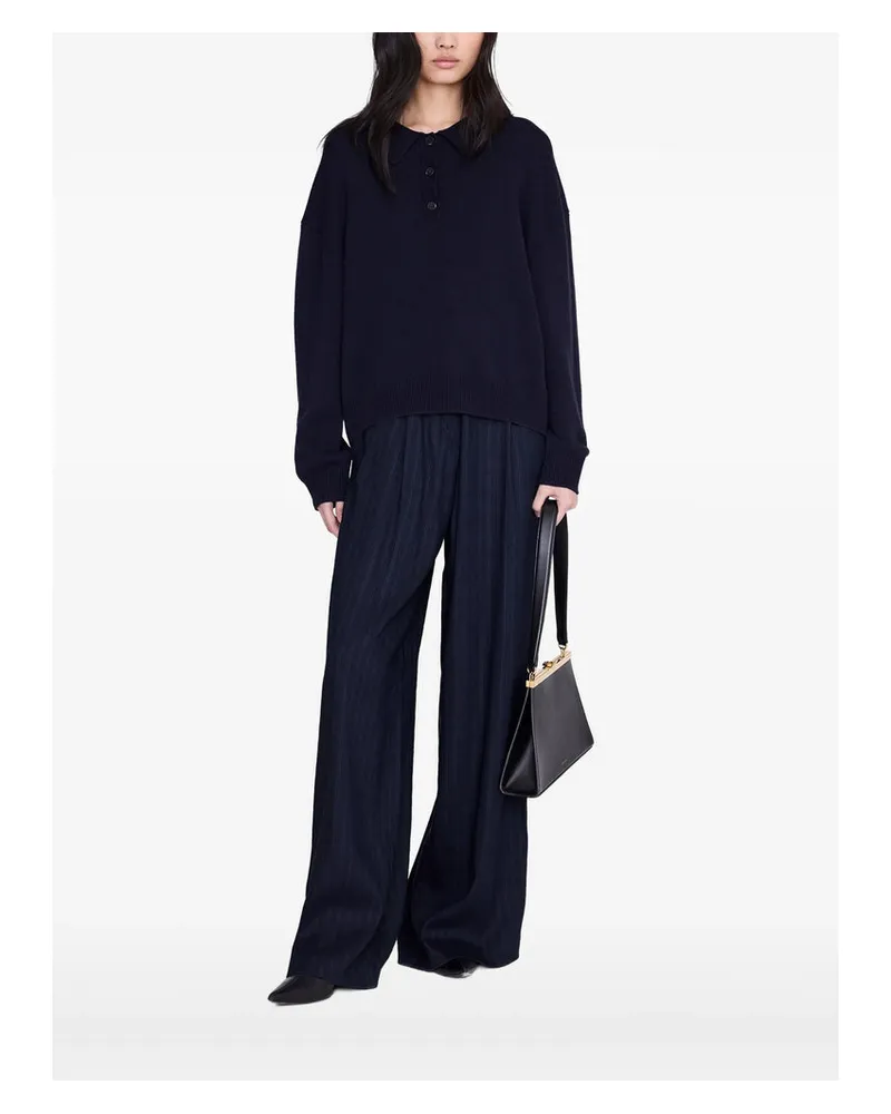 Anine Bing 100% Cashmere Polo Sweater — Blue Blue
