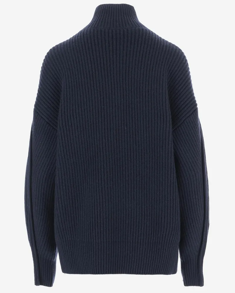 Carven Women's Turtleneck Sweater Ribbed Cashmere Navy Navy