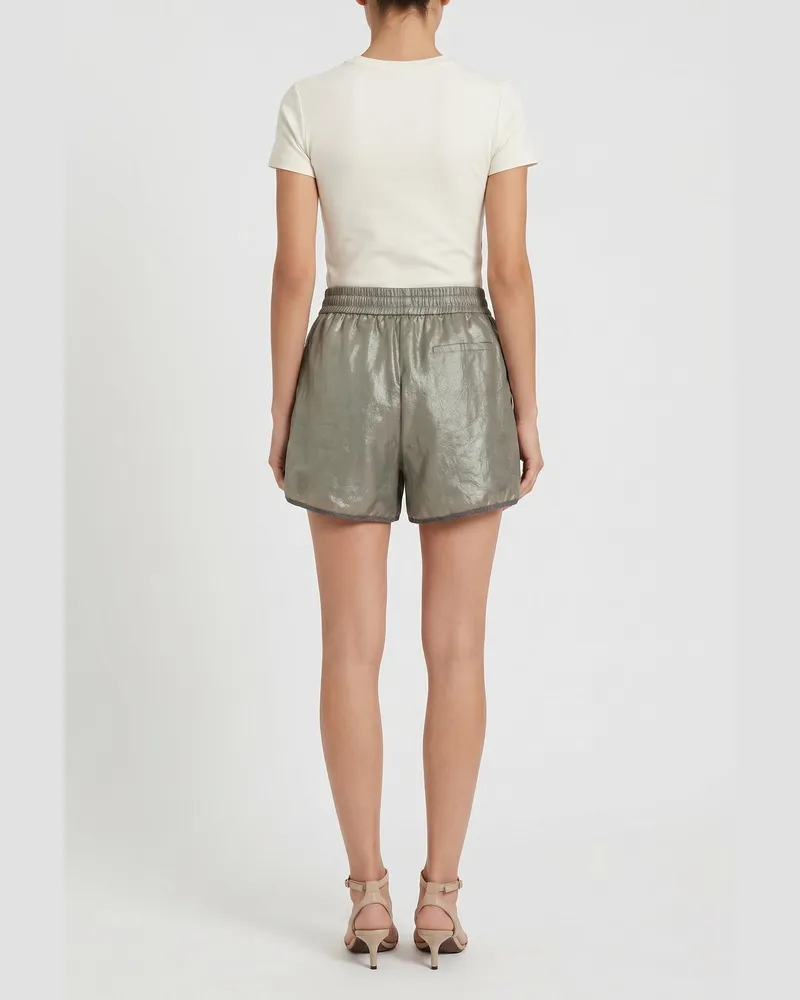 Brunello Cucinelli Metallic Cotton Shorts — Silver Silver