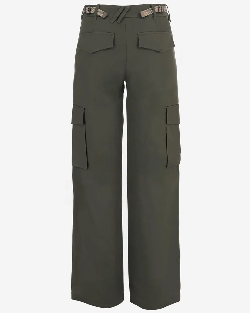 Burberry Women's Cotton Cargo Pants With Checked Trim Green Trousers Green