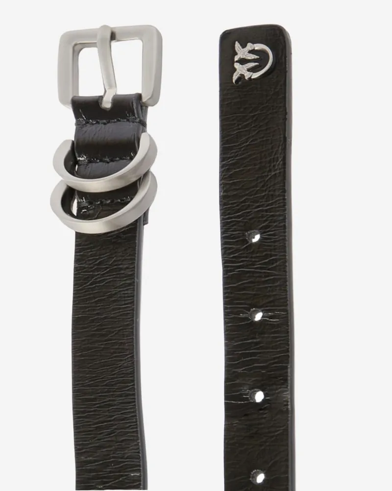 Pinko Women's Leather Belt With Logo Black Black