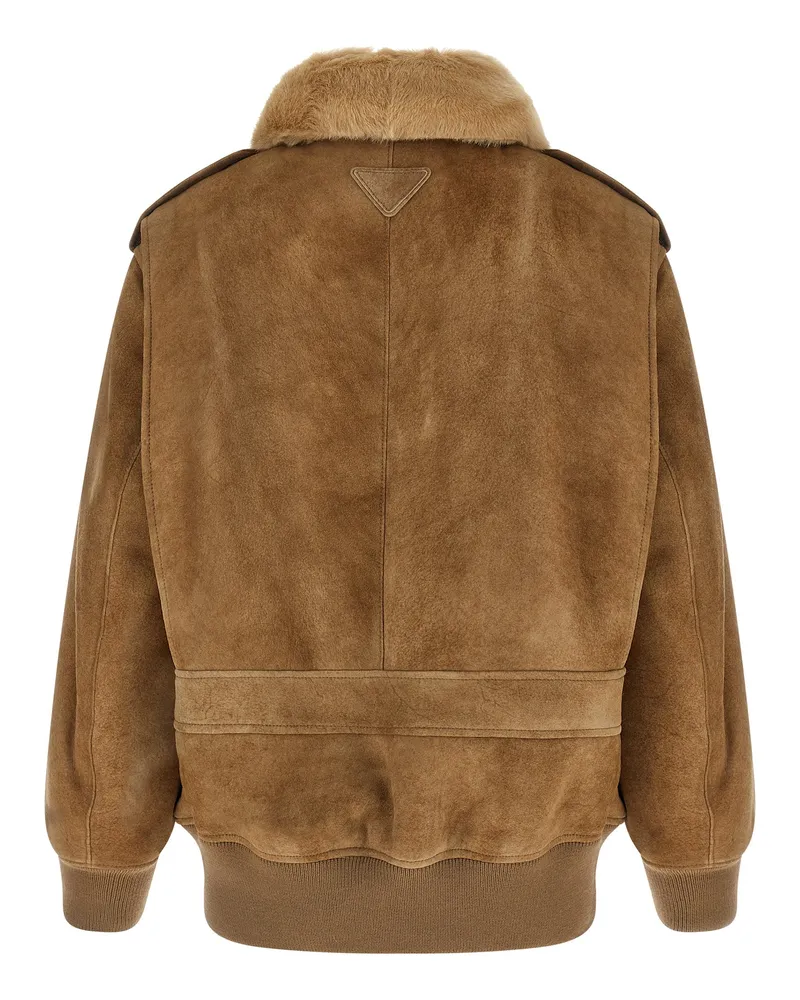 Prada Women's Beige Lamb Leather Bomber Clothing Beige
