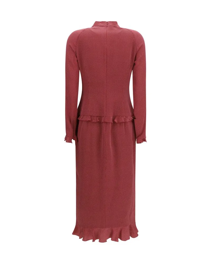 Alessandra Rich Silk with Ruffled Bows Dress — Red 