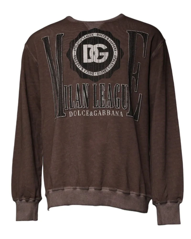 Dolce & Gabbana Men's Logo-Embroidered Crew Neck Sweatshirt Brown Cotton Sweatshirts Brown