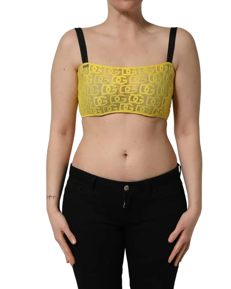 Dolce & Gabbana Women Yellow Cotton Crepe Chiffon Crop Bralette Top Elastane Nylon Silk Yellow