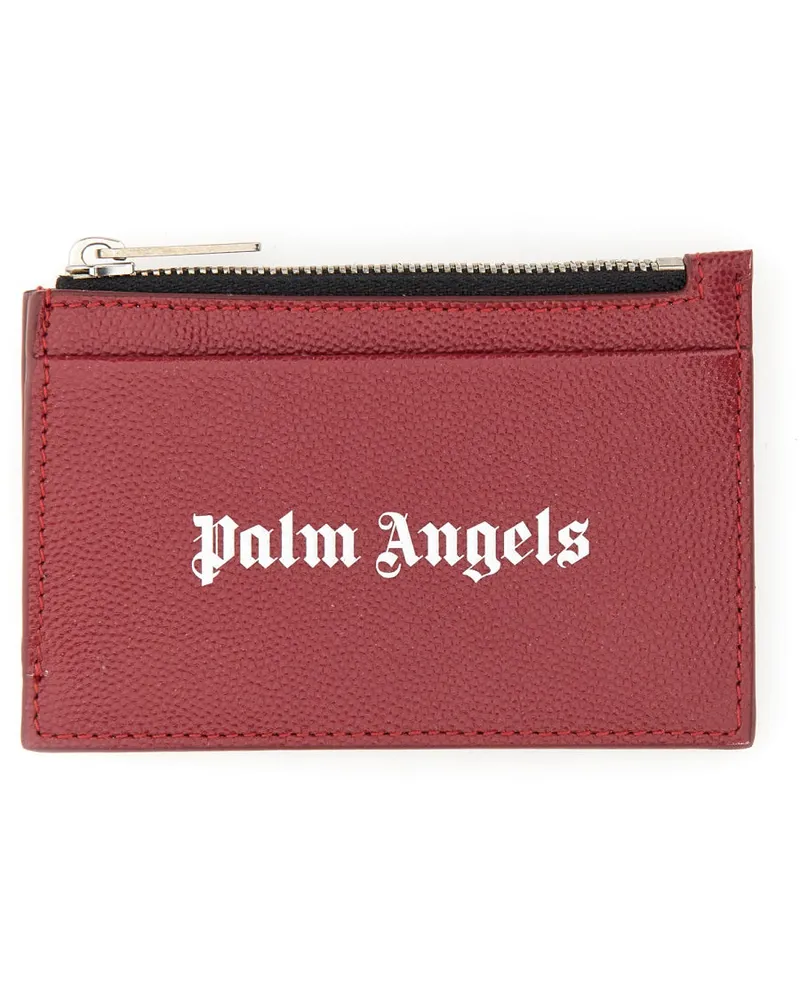 Palm Angels Caviar Leather Card Case — Bordeaux Bordeaux