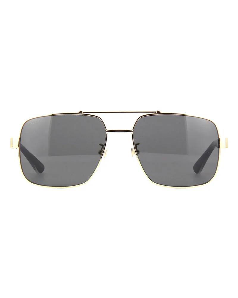 Gucci Sunglasses Aviator Full Rim, Gold Black Frame And Grey Lens Gg0529s001 Gold