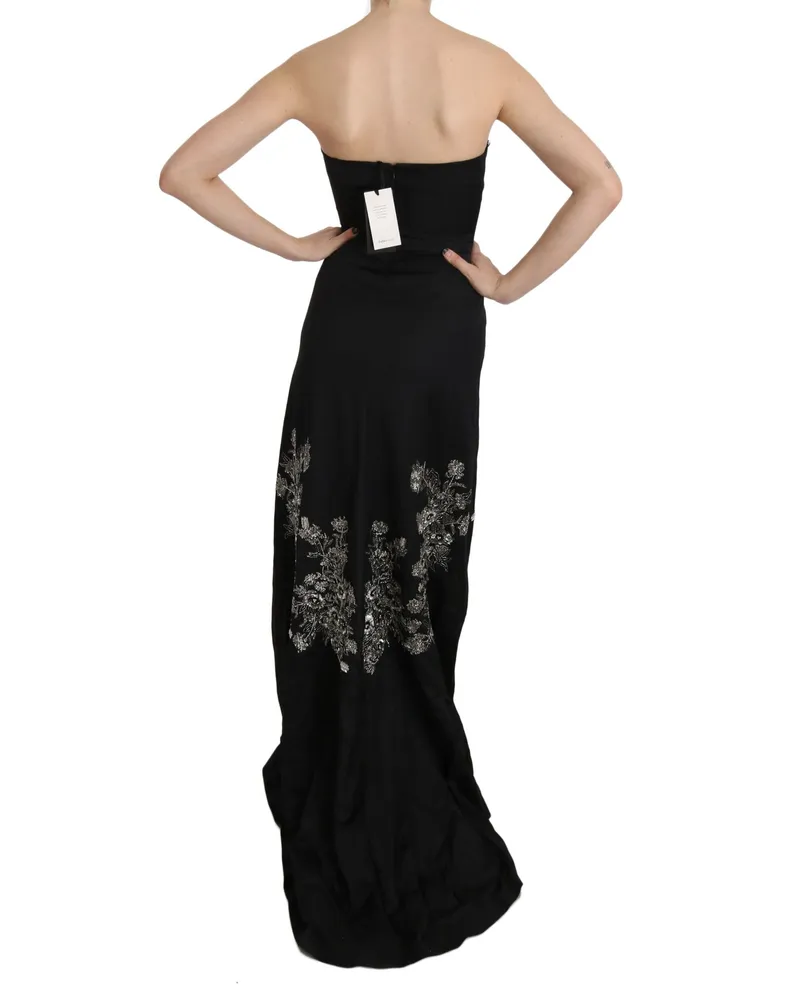 John Richmond Women Black Sequined Flare Ball Gown Dress Viscose Black