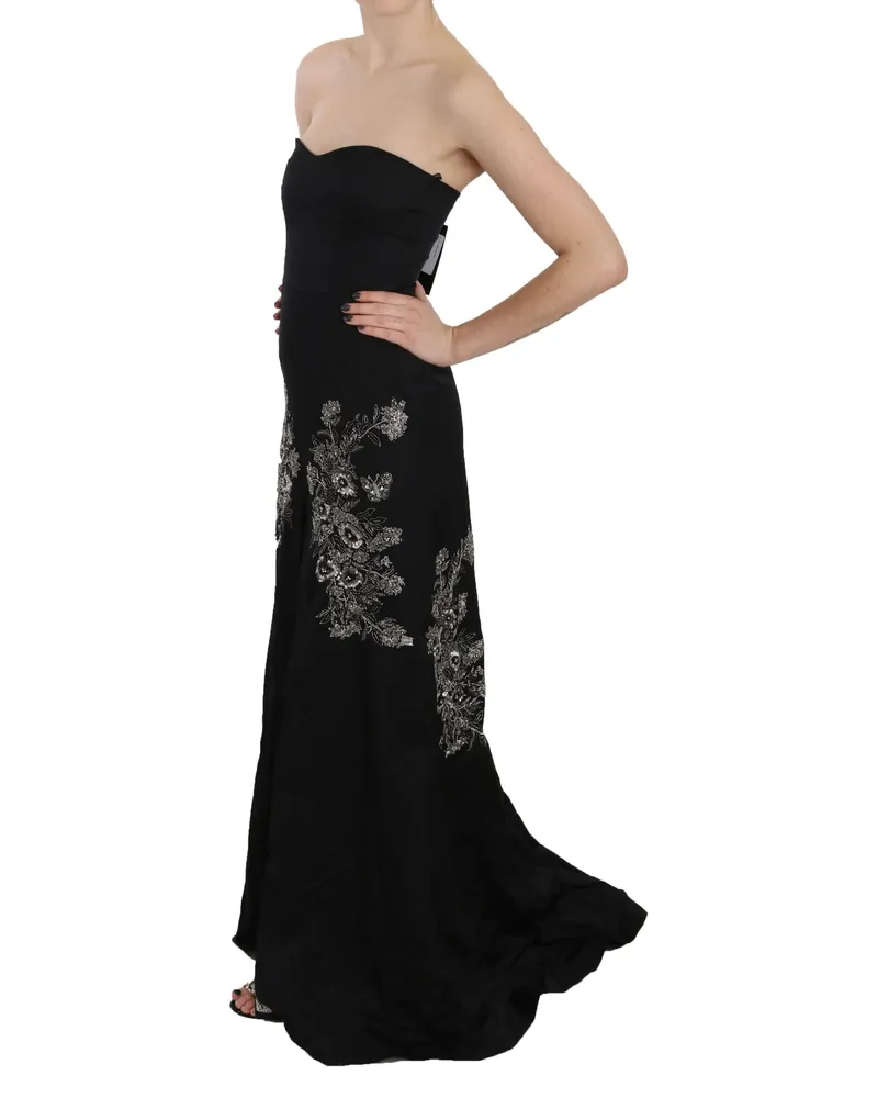 John Richmond Sequined Floral Embroidered Ball Gown Dress — Black Black