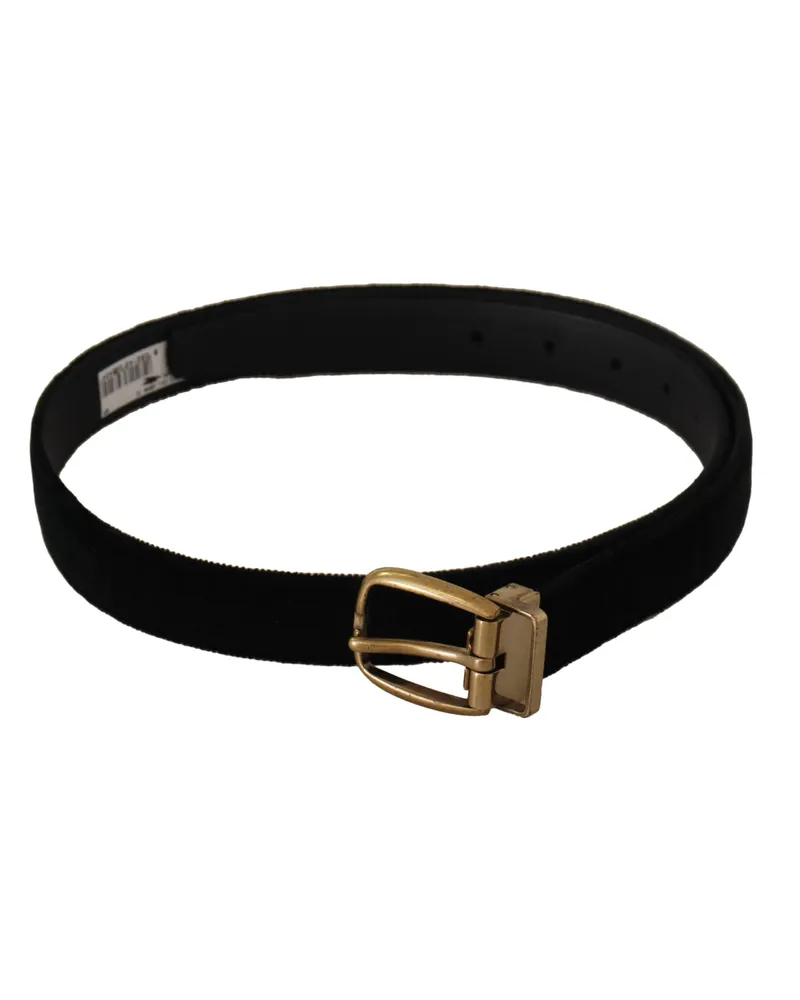 Dolce & Gabbana Men's Black Velvet Leather Gold Tone Metal Buckle Belt Black