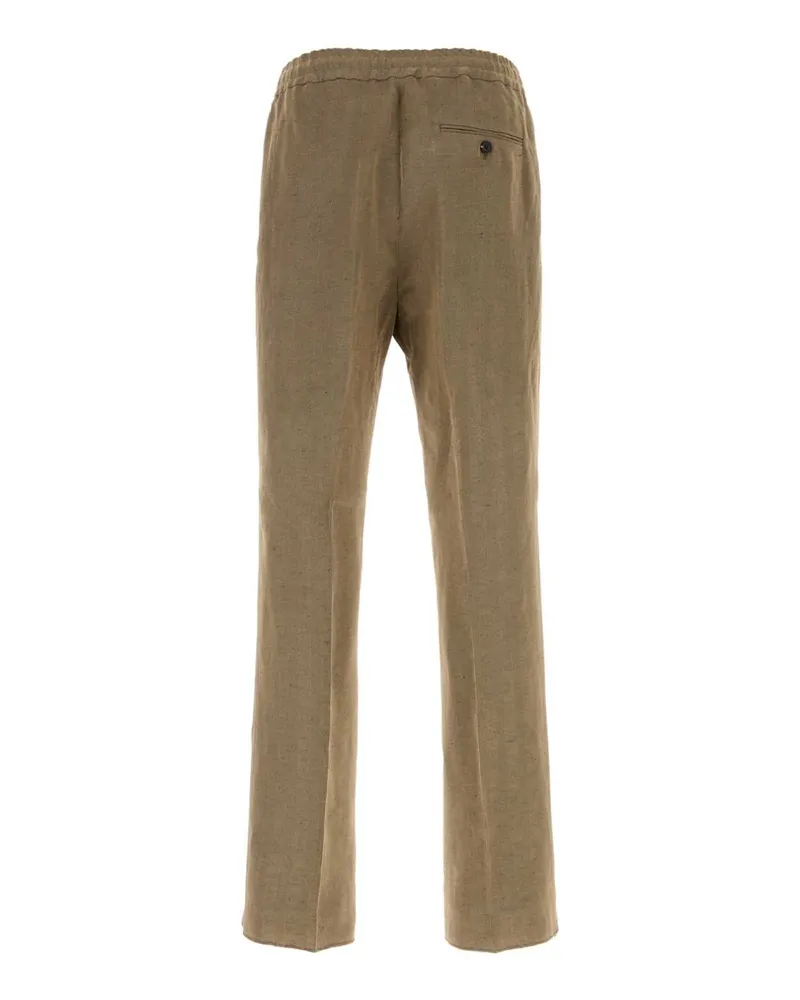 Ferragamo Men's Cappuccino Linen Blend Pant Expressosafari Exterior: Viscose Pantaloni Trousers Beige