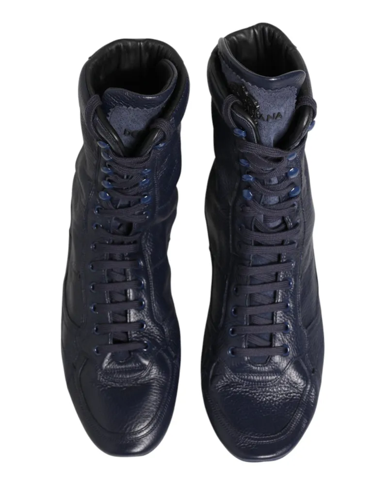 Dolce & Gabbana Men's Dark Blue Deer Leather Mid Calf Boots Shoes 77er+23lf Navy
