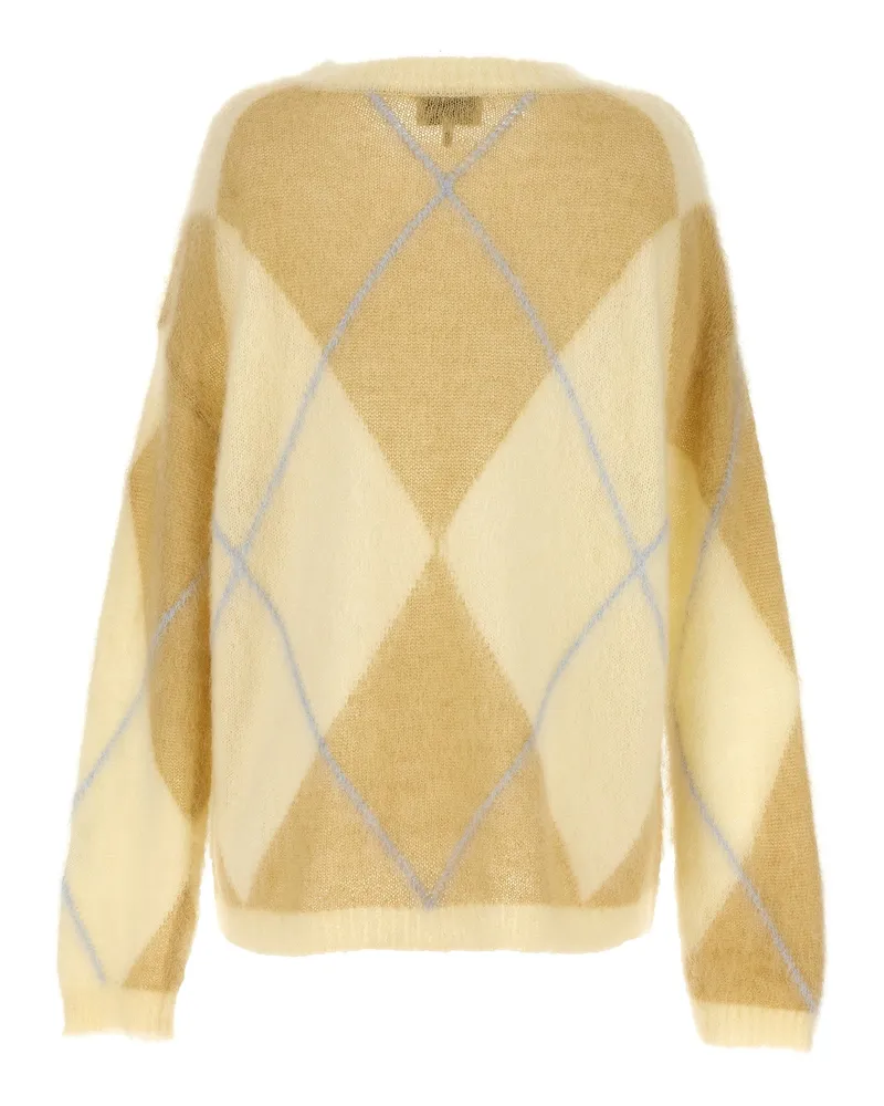 Ganni Argyle-Patterned Mohair Blend Sweater — Cream Cream