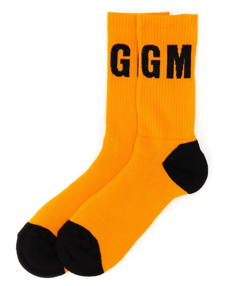 MSGM Logo-Embroidered Cotton Socks — Orange Orange