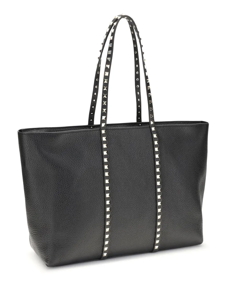 Valentino Garavani Women's Rockstud Tote Bag Nero Calf Leather Bos Taurus Shoulder Black