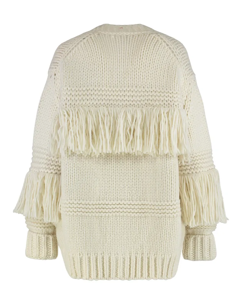 Moncler Women's Cardigan Mixed Wool With Fringes Ivory Cardigans Sweater White
