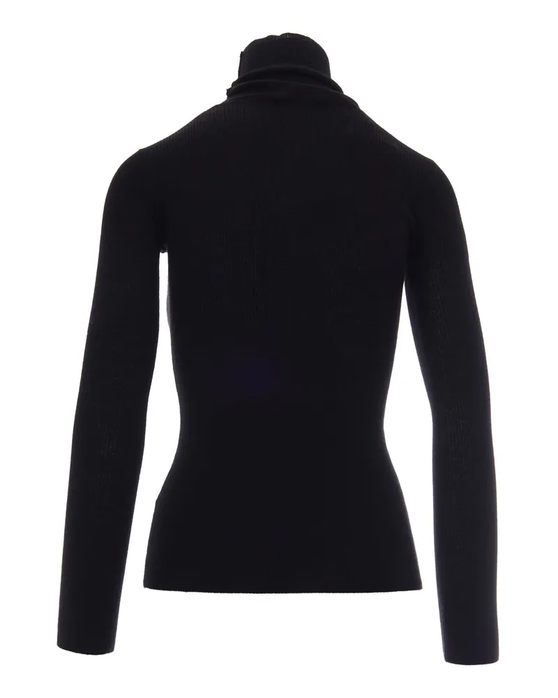 Elisabetta Franchi Women's Turtleneck Ribbed Top Black-Butter Wool Jumpers Black/butter Sweater Black