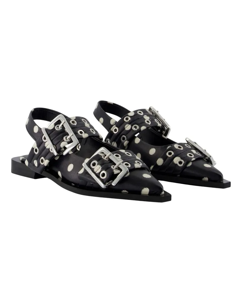 Ganni Women's Ballerinas Feminine Buckle Pelinova -  Leather Black Calfskin Shoes Flat-Shoes Black