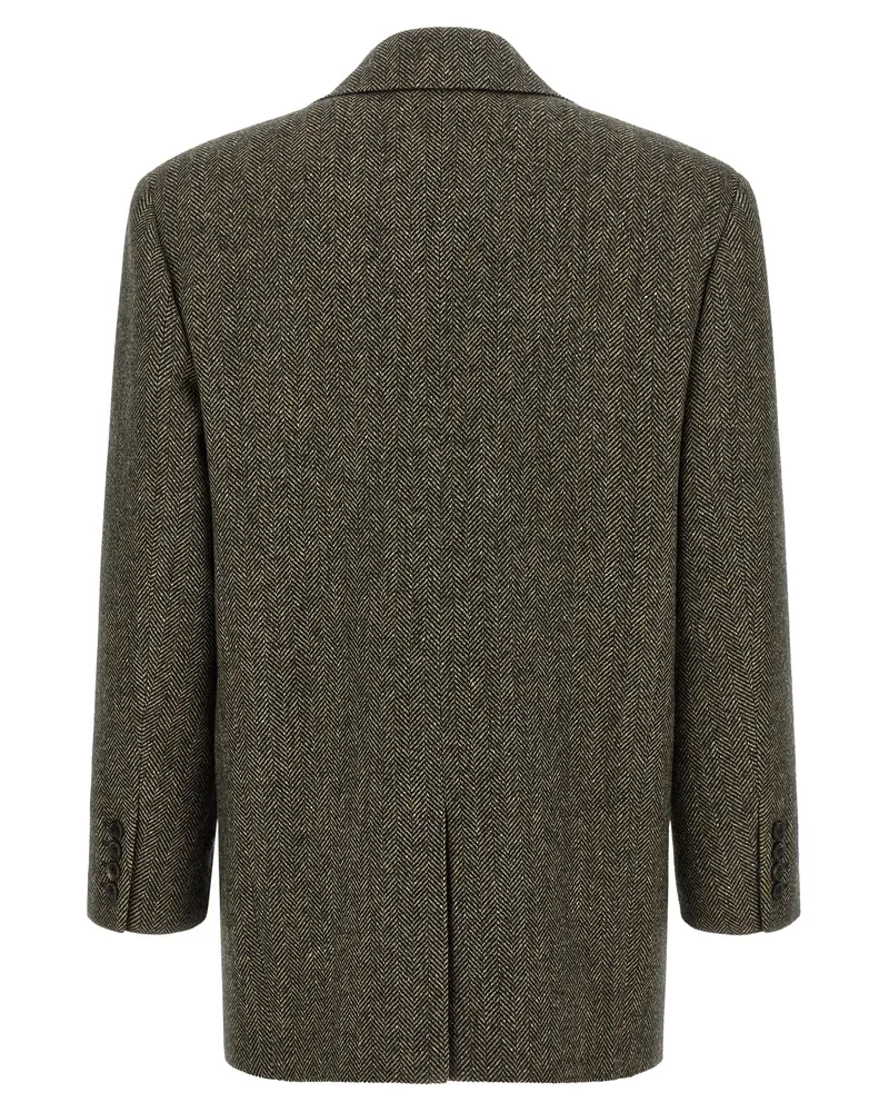 Saint Laurent Herringbone Virgin Wool Blazer — Brown Brown