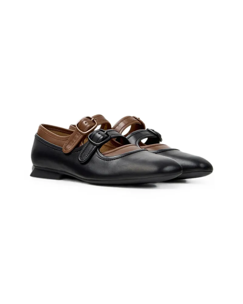 Camper Double-Strap Leather Ballerina Flat — Black Black