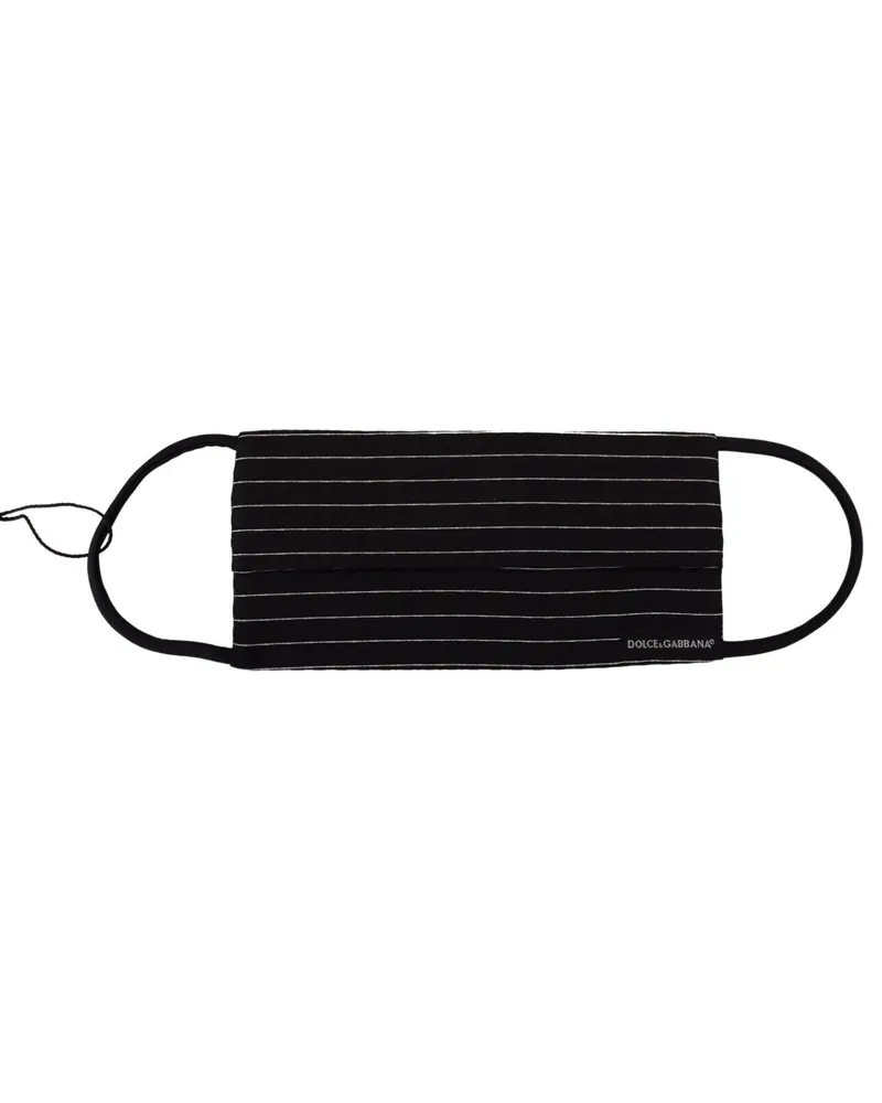 Dolce & Gabbana Women's Black White Stripes Elastic Ear Strap One Size Face Mask And Polyester Silk Accessory Black