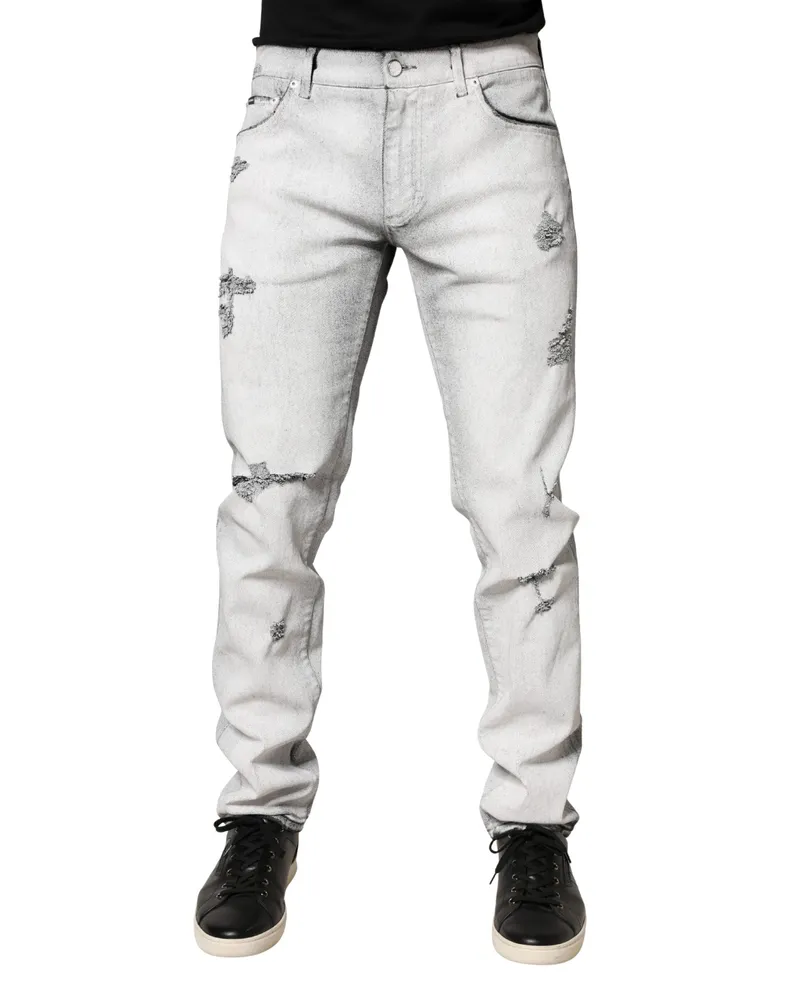 Dolce & Gabbana Light Gray Distressed Skinny Men Denim Jeans Cotton Elastane Clothing Gray