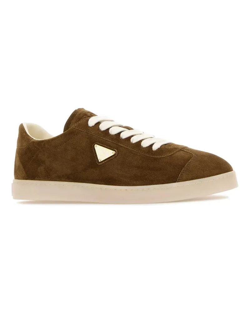 Prada Men's Brown Suede Sneakers Sigaro Vitello Brown