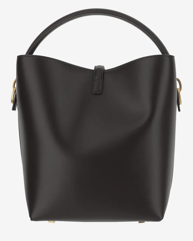 Saint Laurent Women's Glossy Leather Bag Dark Grey Shoulder Black