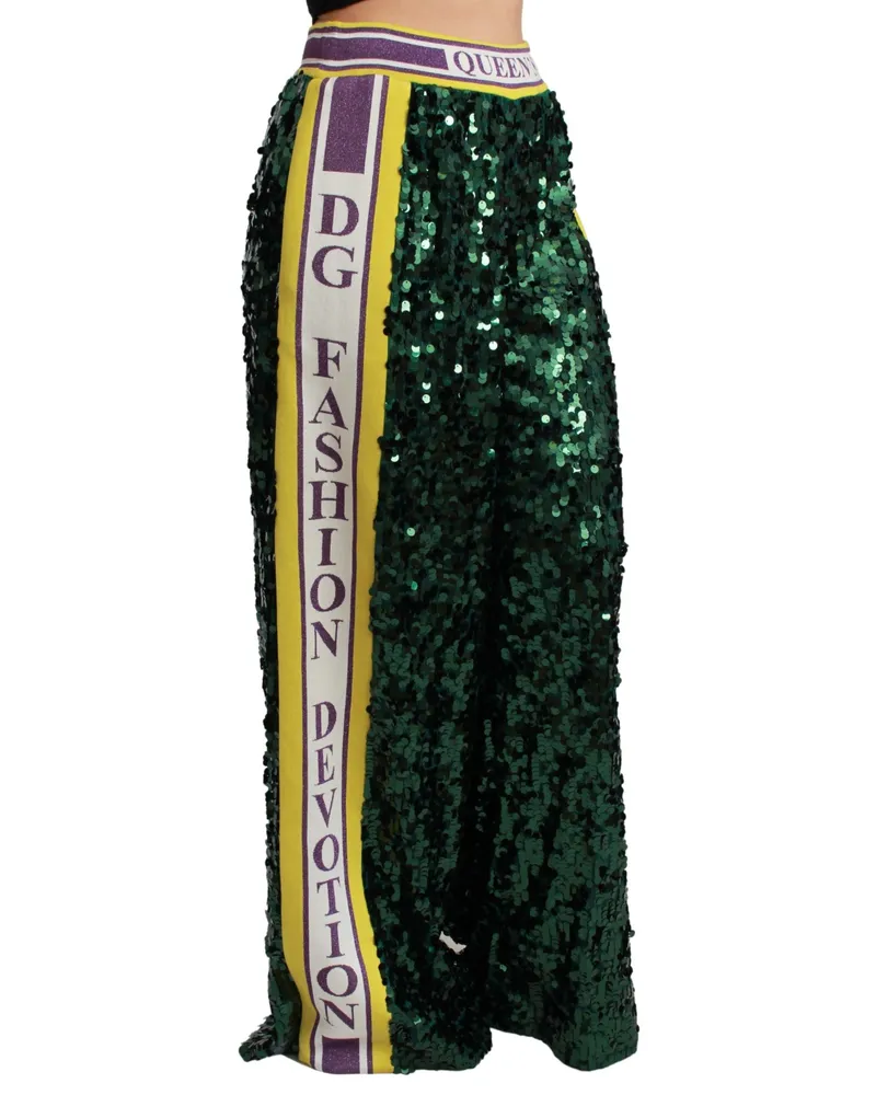 Dolce & Gabbana Women's Green Sequin Trousers Queens Angel Pants Polyester Green