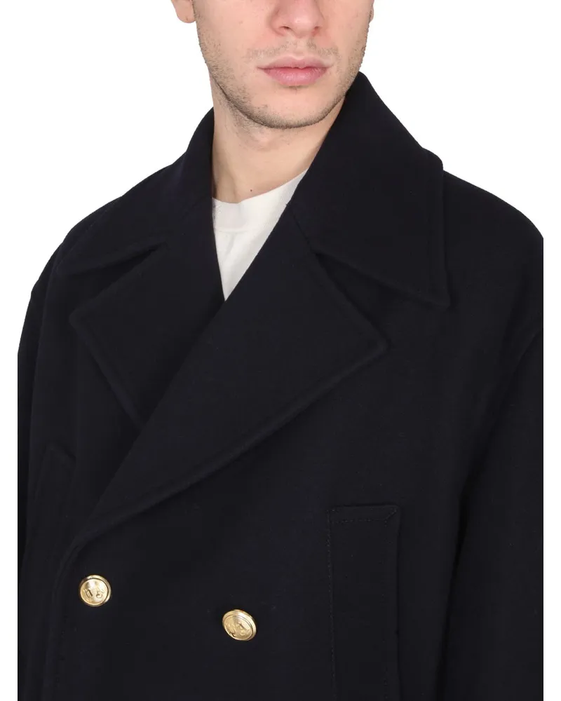 Palm Angels Double-Breasted Virgin Wool Coat — Blue Blue